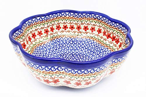 Shepherd Cooper Ceramics Handmade and Hand Painted Large Unikat Polish Pottery Scalloped/Wavy Bowl (26cm) Jasmine Pattern