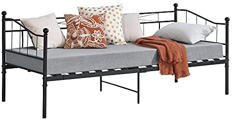 [en.casa] Metall-Tagesbett Arjeplog 90x200 cm Bettgestell Jugendbett Metallbett Einzelbett Schwarz