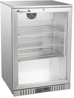 METRO Professional Getränkekühlschrank GBC3001S, Metall/Glas, 60 x 53 x 89 cm, 127 L, mit Schloss, silber