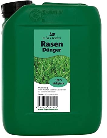 Flora Boost Rasendünger Flora Boost 5000ml I Für 2500m² Rasenfläche I Starterdünger für alle Rasen Sorten geeignet I Flüssigdünger für grünen Rasen I 100% natürlicher Pflanzendünger