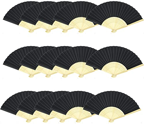 Woohome 15 PCS Hand Fan Foldable Paper Fan for Dancing, Part, Picnic, Wedding Party Gift, Guest Favour Wedding Decoration (Black)