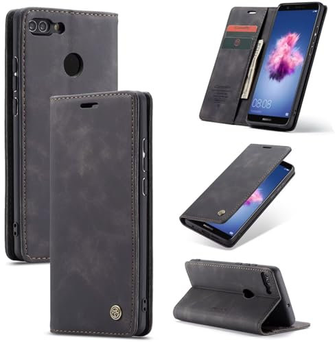 SLWYF Cover Compatible con Huawei P smart 2018/Enjoy Y7S, Retro Flip Caso in PU Pelle Premium Portafoglio Custodia Resistente Protezione Chiusura Magnetica Case per Huawei P smart 2018 - Nero