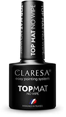 Claresa Top Mat No Wipe Überlack innovativ UV LED Top Coat für Hybrid Nagellack mit mattem Finish, Schützt, Transparent, 5ml