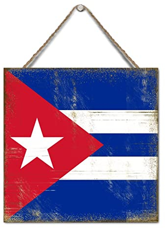 Holzschild Kuba-Flagge, lustiges Schild, Patriotengeschenke, Bauernhaus-Stil, Hängeschild, Wohnzimmerschild, 30,5 x 30,5 cm