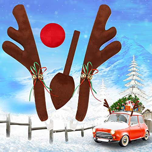 Amzeeniu Auto mit Geweih,4 Auto Weihnachten deko,Autokostüm Reindeer,Auto deko Auto Rentier kostüm mit Schwanz,Nase weihnachtsdeko für Truck Van(Braun) Rudolph Kostüm Set 2025 New