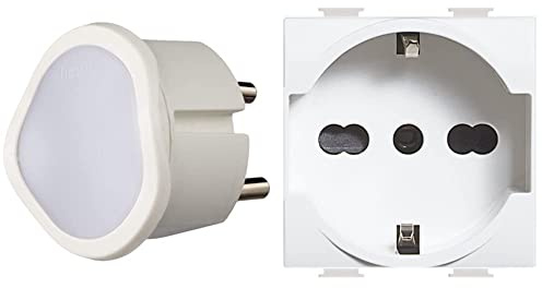 BTicino S3625DA Luce On-off Manuale con Funzione Crepuscolare Automatica, 220 V, Bianco & SAM5440/16F Matix Presa Bipasso, Standard Tedesco, Bianco