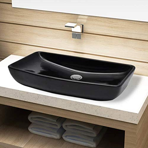 ZEYUAN Keramik Waschbecken, Aufsatzwaschbecken, Waschtisch, Aufsatzwaschtisch, Wash Basin, Badmöbel, Bathroom Sink, schwarz rechteckig