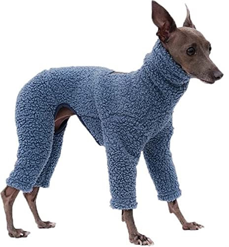 Vollflächiger Hundemantel aus Fleece mit Beinen, Hunde-Pullover aus Samt mit winddichtem Rollkragen, für Windhunde, Lurche, Whippets, Salukis, Deutsche Dogge (Color : Blau, Size : S)