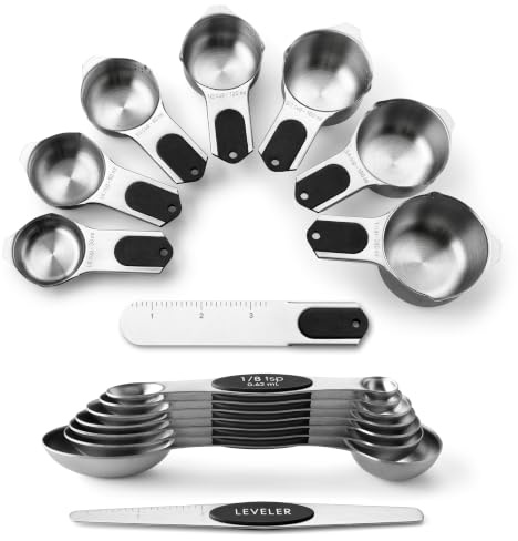 Spring Chef Magnetische Messbecher & Löffel, 15 Stück, mit Nivellierer, Schwarz