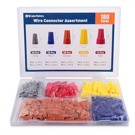 [UL Listed] Cable Matters 180-Pack Twist Electrical Wire Connectors/Wire Caps - 5 Size Kit for 22 AWG to 10 AWG Wire