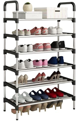 BTGGG Shoe Rack Free Standing 6 Tiers Metal Shoe Storage with Shelves Inside Wardrobe Space Saving Shoe Slot Organizer Holds 18-20 Pairs Shoes for Closet Entryway Hallway Garage Dorm Floor, Black