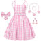 Tyidalin Vestito da Principessa Rosa Plaid per Bambina Travestimento Il Film 2023 Costume di Carnevale Halloween Festa Compleanno