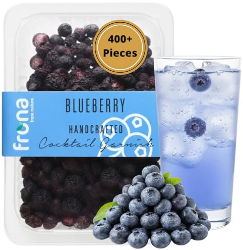 Frona Dried Blueberry Pieces – 400+ Pieces, 100% Natural Berry Cocktail Garnish, 100g Pack, for Blueberry Martini, Gin & Tonic, Vodka Spritz, Muffins and Cakes, Premium Eco-Friendly Vegan Botanicals