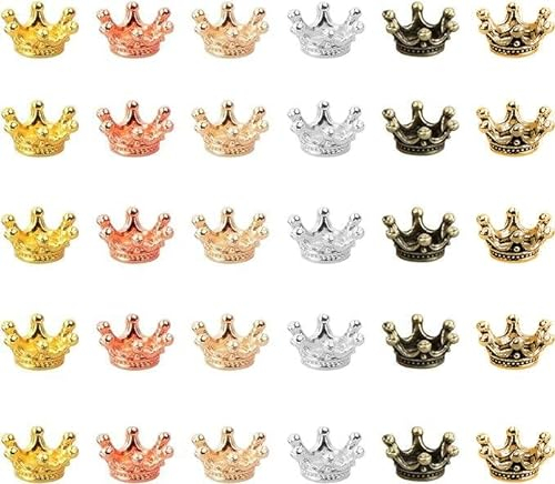 NATOSU 30 Stück Kleine Goldene Kronen 6 Farben Mini Krone Charms, zum Basteln DIY Krone Schmuck, Vintage Tibetischen Stil Legierung Perlen Kappe Anhänger Charms