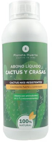 PLANETA HUERTO | Abono Líquido Cactus y Crasas 1 Litro: Fertilizante Orgánico Líquido - Abono Cactus para una Nutrición Óptima en Cactus y Plantas Suculentas con Acción Bioestimulante