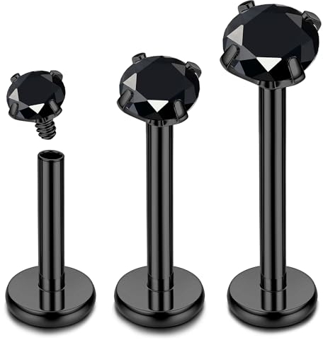 Chriscoco 16G G23 Titan Labret Piercing Internally Threaded Lippenpiercing Piercing Ohr Tragus Piercing Medusa Piercing Knorpel Helix Piercing Schwarz - 6/8/10MM