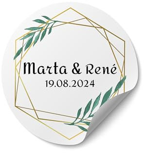 Personalisierte Hochzeit Sticker - Ab 50 Stück - Rund, Ab Ø 4 cm - Selbst Gestalten - Mit Namen für Gastgeschenke, Einladung oder Deko - MOTIV 9