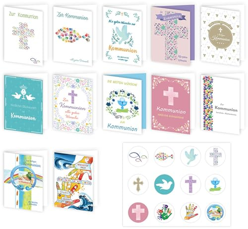 Kommunionskarten mit Umschlag Erstkommunion Karte zur Mädchen & Jungen Glückwunschkarte zur Kommunion Kommunion Klappkarten Set