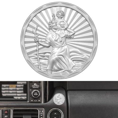 Anwlki Heiligen Christophorus Auto Plaketten Ø 3.4cm Heiliger Christophorus Medaille Beschutze Uns Komm Gut Heim Geschenk mit Magnet und 3 Doppelseitig Klebende Aufkleber, 1 Eisenstück (Silber)