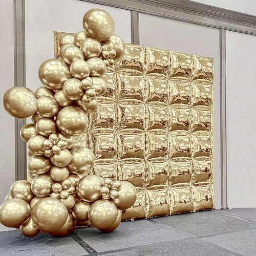 Orgnafey Gold Mylar Flat Square Foil Balloons Wall Tunnel Balloon Garland Arch Kit Metallic Double Sided Backdrop For New Year's Eve Wedding Graduation Anniversary Birthday Party Background Decoration