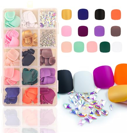 BeauFairy Faux Ongles des Pieds, Acrylique Pose Capsule Americaine Ongle, Ongles Gel Couverture Complète, Givré Faux Ongles pour Débutant en Manucure, Prothésiste Ongulaire Salons Nail, 001