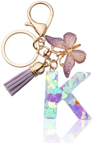 CHUQING Schlüsselanhänger Buchstabe Mädchen Schlüsselanhänger mit Anfangsbuchstaben Anhänger Schlüssel Geschenke Keychain Letter für Frauen Lila K