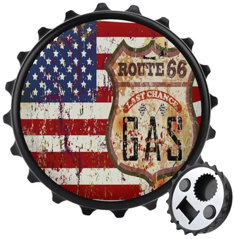 Vintage Route Gas Station Sign Magnetic Bottle Opener Personalized Beer Opener Bottle Cap Fridge Magnets for Home Kitchen Black-style