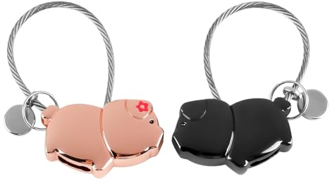 1 Paar Schweine Partneranhänger Liebhaber Schlüsselanhänger für Valentinstag Kussschweinchen Schlüsselanhänger Paare Hochzeit Geburtstagsgeschenk für Frauen Männer, Glänzendes Schwarz + Roségold
