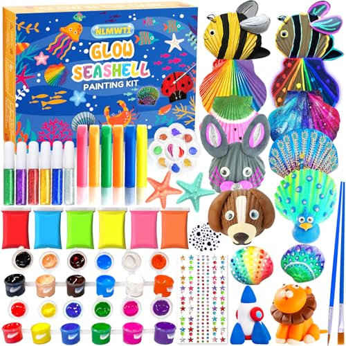 NLWMTI 81pcs Conchas que Brillan en la Oscuridad Pintar Manualidades para Niños, Regalo niña 4 5 6 7 8 años, DIY Glow in the Dark Pintura Niñas Juguetes Manualidades niña 4 5 6 7 8 años