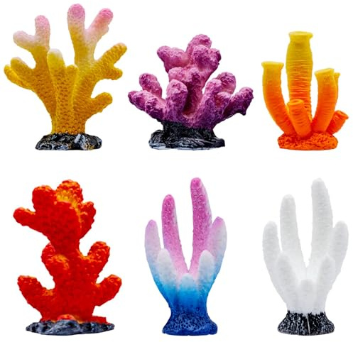 FORYNXHWIN 6Pcs Artificial Coral Ornament, Fish Tank Decorations Plants with Resin Mini Coral, Aquarium Plasitc Water Plants for Fish Tank Decorations