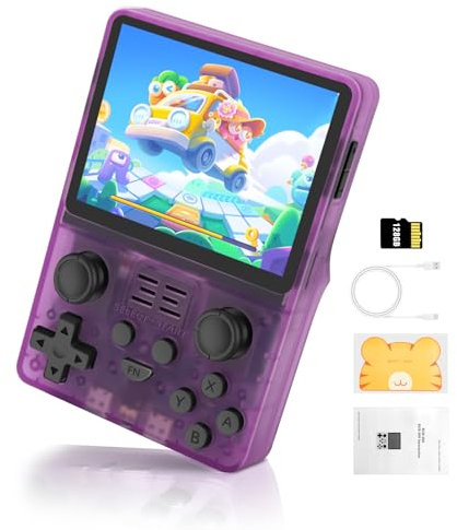 LIDOUYA POWKDDY RGB20S Retro Handheld Spielkonsole, 3.5 Inch IPS Screen Open Source Linux System, Pocket Gamer, 128G, Transparent Violett