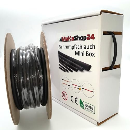 Makashop24 - Schrumpfschlauch Mini Box - 4:1 Mit Kleber - 12 Meter | Durchmesser: 6,0 mm - Schwarz - Wasserdicht für Kabelisolierung, Kennzeichnung und Reparaturen - Robust und hochwertig produziert