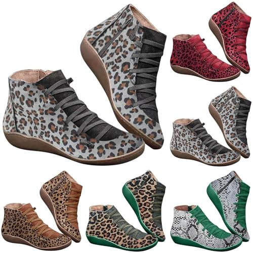 Generisch cool stuff under 10 pounds Cowboystiefel Damen Retro Runde Zehe Kurzstiefel Übergangsstiefel Damen Flach Rutschfeste Laufsohle Casual Schnürstiefel under 10 pounds