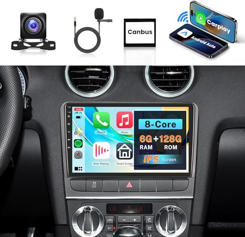 6G 128G Car Stereo for Audi A3 2003-2012/S3 2006-2012/RS3 2011-2012 Wireless Carplay Android Auto Rimoody Android Car Radio 9’’ Touchscreen FM RDS GPS WiFi Bluetooth Mirror Link Backup Camera