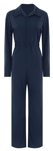 Jugaoge Damen Arbeitsoverall Langarm Coverall Baumwolle Overall Elastische Taille Arbeitsanzug Schutzanzug Halloween Horror Outfits Navy blau L