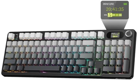 MAMBASNAKE × ATTACK SHARK X98 Tastiera Meccanica Senza Fili con Schermo LED e Manopola, Tastiera da Gioco Hot-Swap,Tastiera a Gasket con Bt/2.4g/Usb-C, QWERTY-Nero Sfumato
