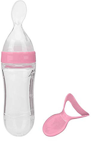 90ml Silicone Feeding Bottle with Spoon Food Cereal Squeeze FeederBlue Professional Accessories for Use (Pink)