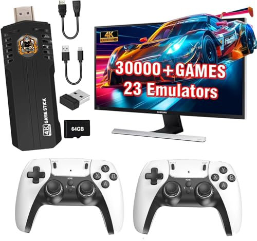 DINTO Retro Gaming Console, Retro Game Stick with Built-in 9 Emulators, 30,000+ Games, Game Stick 4K HDMI Output, and 2.4GHz Wireless Controllers, Plug and Play Video Games for Tv, Game Consoles