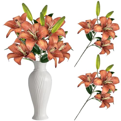 astylishome Plantas artificiales para interiores, flores falsas que parecen reales ramo de lirios para decoración del hogar 4813