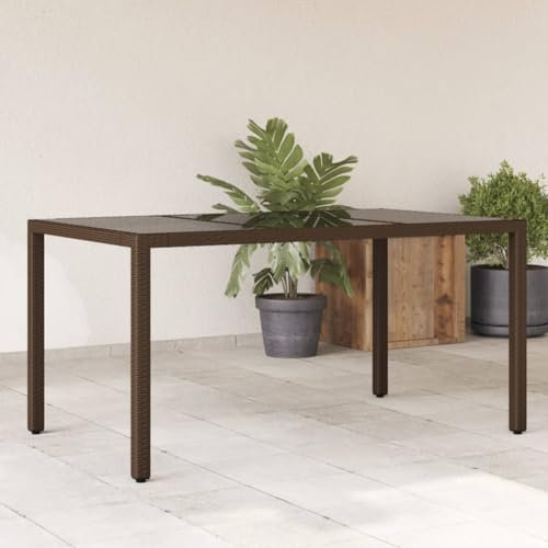Myheimly Gartentisch mit Glasplatte Terrassentisch Stahlrahmen, Gartenmöbel Tisch Braun 150x90x75 cm Poly Rattan
