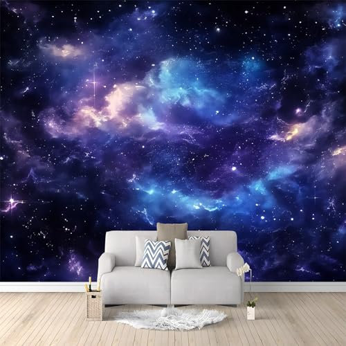 Selbstklebende Fototapete Fantasie Sternenhimmel Universum 3D Effekt Wandbild Moderne Vlies-Tapete 200 x 140 cm für Wohnzimmer, Schlafzimmer, Büro Wanddekoration in Premium-Qualität Dunkelblau