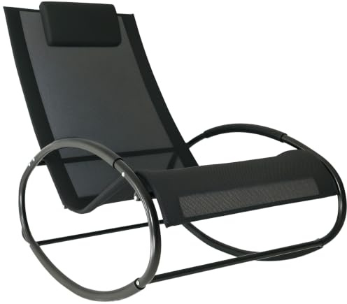 Outsunny Schaukelstuhl Stahl mit Kopfkissen Outdoor wetterfest 120kg Grau | Gartenstuhl, Relaxstuhl, Schaukelsessel, Schwingsessel, für Balkon, Rasen, Garten, Wohnzimmer