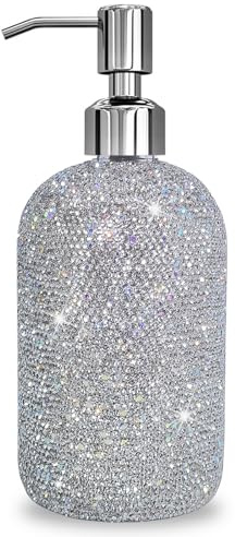 SlowVibes 18Oz Bling Soap Dispenser with Rust Proof Stainless Steel Pump,Refillable Liquid Hand Wash Bottle for Bathroom Kitchen,Sparkle Decorative Shower Dispenser,Diamante Lotion Dispenser