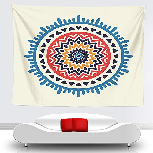Wandteppich Blau Beige Mandala Wandtuch Polyester Stoff Wand Deko Schlafzimmer Wohnzimmer Wandteppiche Waschbar Wandbehang Wiederverwendbar Wandtücher 150x130 cm