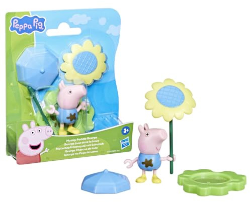 Peppa Pig Muddy Puddle George Figure with Umbrella and Flower Accessories, Preschool Toy for Boys and Girls Aged 3+