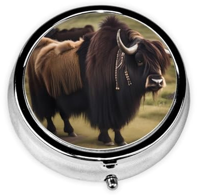 Mighty Highland Yak Runde Pillendose, tragbare Medikamentenbox, die in einer Tasche oder Handtasche aufbewahrt werden kann