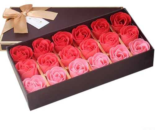 Kunstvoll gearbeitete Seifenrosen in Box 18 wunderschöne Blumen zum Feiern von Liebe und Zuneigung (rot)