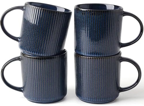 Richmount Star Coffee Mugs Set of 4, 12oz/340ml Stoneware Tea Cups with Large Handle for Latte/Cappuccino/Milk/Cocoa/Tea, Microwave & Dishwasher Safe, Nebula Blue