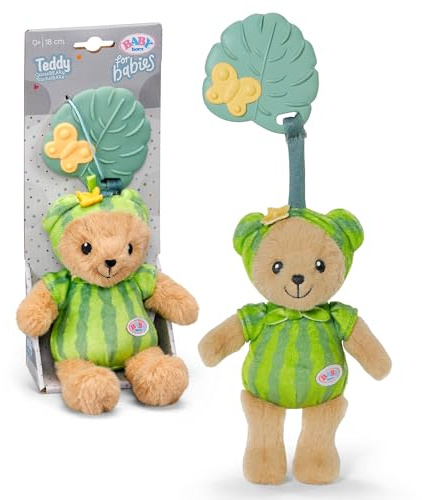 BABY born for babies Teddy StachelBÄRe 18 cm mit Beißring und Rassel | Beißring für die Zahnungszeit, Rassel & Knisterpapier, StachelBÄRe-Design, waschbar