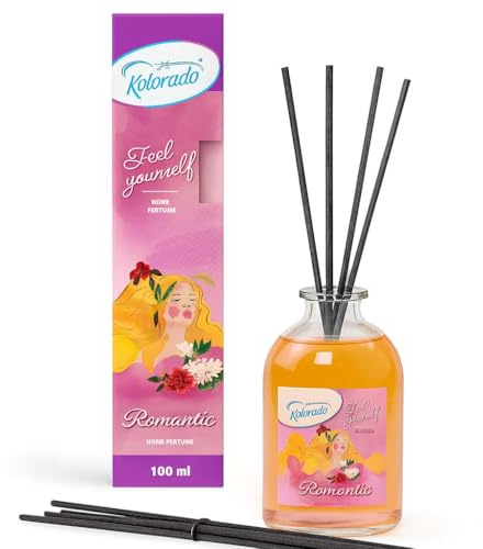 Kolorado Feel Yourself Romantic – Raumduft Diffuser 100 ml – Duftstäbchen Set mit Bambusstäbchen – Intensiver Raumduft mit Noten von Jasmin, Rose, Citrus & Vanille – Home Perfume